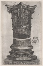Speculum Romanae Magnificentiae: Decorated capital and base in the Temple of Jupiter, ..., ca. 1537. Creator: Attributed to Master G.A..