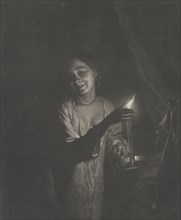 Young Woman Holding a Candle in a Bedchamber, 1690-1715., 1690-1715. Creator: Nicolaas Verkolje.