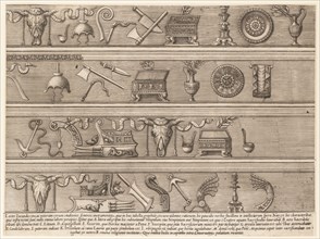 Speculum Romanae Magnificentiae: Sacrificial Instruments Based on Ancient Relief Sc..., ca. 1550-75. Creator: Attributed to Nicolas Beatrizet.