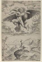 The Rape of Ganymede by Jupiter in the guise of an eagle carrying him into the heavens, hi..., 1542. Creator: Nicolas Beatrizet.