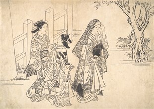 A Courtesan Followed by Two Girl Attendants, ca. 1690-1751. Creator: Nishikawa Sukenobu.