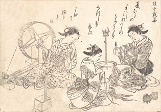 Three Courtesans Weaving Silk. Creator: Nishikawa Sukenobu.