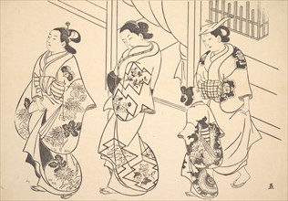 Three Courtesans and a Kamuro Strolling in the Street. Creator: Unknown.