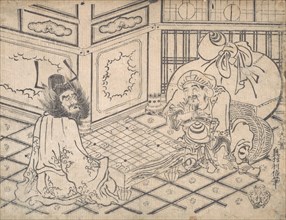 Daikoku and Shoki Playing Chess, ca. 1730., ca. 1730. Creator: Okumura Toshinobu.
