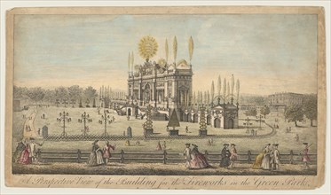 A Perspective View of the Building for the Fireworks in the Green Park, London, ca. 1749. Creator: Paul Angier.