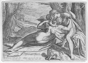 Venus and Adonis, from the series The Story of Adonis, ca. 1579., ca. 1579. Creator: Philip Galle.