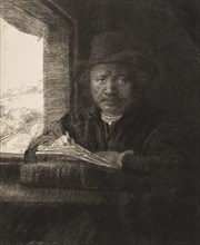 Self-Portrait Etching at a Window, 1648., 1648. Creator: Rembrandt Harmensz van Rijn.