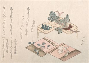 Spring Rain Collection (Harusame shu), vol. 2: Pine Shoots and Accoutrements for N..., 19th century. Creator: Shinsai.