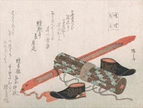 Sword, Shoes and a Scroll, Representing the Chinese Warrior Choryo, 19th century., 19th century. Creator: Shinsai.