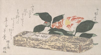 Camellia Flower and Yokan (a sort of bean jelly) Wrapped in Bamboo Skin, 1811., 1811. Creator: Shinsai.