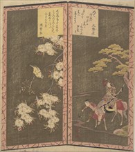 Left: Bird on Branch of a Cherry Tree; Right: Minamotono Yoshiié on Horseback. Creator: Shinsai.