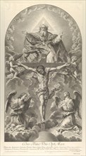 The Holy Trinity; Christ on the cross flanked by two angels, the Holy Spirit as a dove and..., 1702. Creator: Nicolas Dorigny.