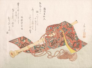 Shakuhachi (A Kind of Bamboo Flute) and Its Cover, 19th century., 19th century. Creator: Sunayama Gosei.
