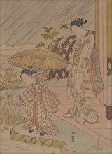 Viewing Iris in the Rain, 1764-70., 1764-70. Creator: Suzuki Harunobu.