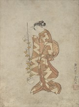Modern Representation of the Poetess Kaga no Chiyo, ca. 1765., ca. 1765. Creator: Suzuki Harunobu.