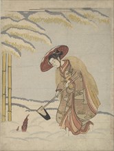 Woman Digging Bamboo Shoots in the Snow, or Parody of Meng Zong (Moso), from Twenty-Fo..., ca. 1765. Creator: Suzuki Harunobu.