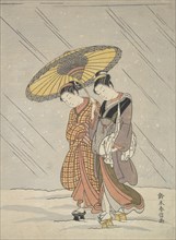 Two Women in a Storm, 1764-72., 1764-72. Creator: Suzuki Harunobu.