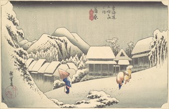 Evening Snow at Kanbara, from the series "Fifty-three Stations of the Tokaido", ca...., ca. 1833-34. Creator: Ando Hiroshige.