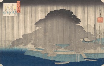 Night Rain at Karasaki, from the series Eight Views of O-mi, ca. 1835., ca. 1835. Creator: Ando Hiroshige.