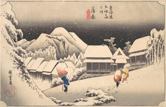A Snowy Evening at Kambara Station, ca. 1833-34., ca. 1833-34. Creator: Ando Hiroshige.