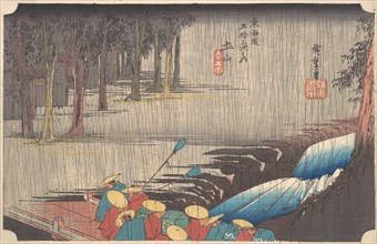 Spring Rain at Tsuchiyama, from the series Fifty-three Stations of the Tokaido, 1834-35., 1834-35. Creator: Ando Hiroshige.