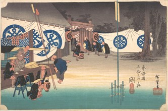 Station Forty-Eight: Seki, Early Departure from the Headquarters Inn, from the Fift..., ca. 1833-34. Creator: Ando Hiroshige.