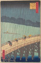 Sudden Shower over Shin-Ohashi Bridge and Atake (Ohashi Atake no yudachi), from the series..., 1857. Creator: Ando Hiroshige.