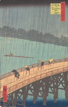 Sudden Shower over Shin-Ohashi Bridge and Atake (Ohashi Atake no yudachi), from the series..., 1857. Creator: Ando Hiroshige.