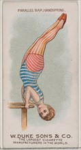 Parallel Bar, Handspring, from the Gymnastic Exercises series (N77) for Duke brand cigaret..., 1887. Creator: Unknown.