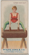 Outside Hand Vault, from the Gymnastic Exercises series (N77) for Duke brand cigarettes, 1887., 1887 Creator: Unknown.