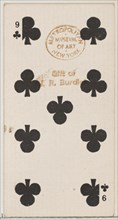 Nine Clubs (black), from the Playing Cards series (N84) for Duke brand cigarettes, 1888., 1888. Creator: Unknown.