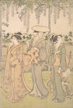 Three Women and a Small Boy beneath a Wisteria Arbor on the Bank of a Stream, ca. 1790.
