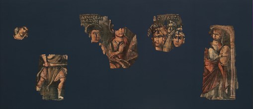 Exodus Painting, five elements from a painted hanging depicting the Crossing of the Red Sea, Byzantine, A.D. mid-2nd-mid-4th century.