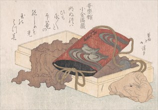 Lacquer Inro with Waterbirds and Ox-shaped Netsuke in a Box From the Spring Rain Collection (Harusame shu), vol. 3 , probably 1817.