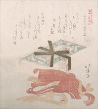 Box of Face Powder and Hair Ties; Specialities of Shimomura in Ryogaecho, 19th century.