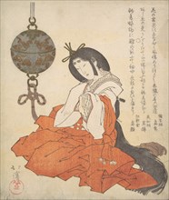 Kanjo (Court Lady) Seated, and a Tsurikoro Hanging near Her Head, ca. 1825.