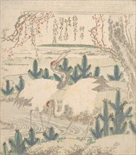 Cranes Among Young Pines Near a Stream, ca. 1830.