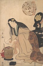 Lady Arranging Binsashi (Support for the Hair over the Temples) to put in Her Hair, ca. 1808.