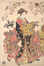 An Oiran Accompanied by Two Kamuro.