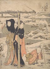 A Day in Winter; Two Ladies and a Child in a Garden.
