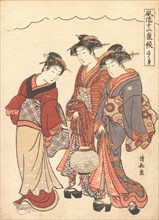 Two Geisha Preceded by a Maid Carrying a Lantern, ca. 1778.