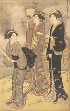 Three Young Women Strolling on the Bank of the Sumida River.