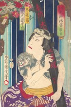 Imaginary portrait, Shuihuzhuan of Stage: Toryudai (Mitate Suikoden Torodai) - Actor, Ichikawa Danjuro plays as Sanjo, 1875.