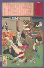 Postal Hochi Newspaper no. 645, Englishman raping a wine shopkeeper's daughter (Yubin Hochi shinbun, roppyaku yonju gogo), August, 1875.