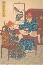 Two Chinese Scholars Practicing Calligraphy in Their Studio, ca. 1840.