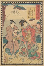 Act VII (Dai nanadanme): Actors Kataoka Nizaemon VIII as Oboshi Yuranosuke, Sawamura Tanosuke as Okaru, from the series The Storehouse of Loyal Retainers, a Primer (Kanadehon chushingura), 1862 (Bunky...