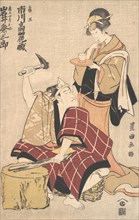 Ichikawa Komazo II in the Role of Kameo with Iwai Kumesaburo in the Role of Kameo's Wife, Oyasu, from the Play Shunkan futatsu omokage, 1798-99.