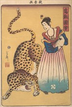 ?Dutchwoman with Leopard,? from the series Pictures of Birds and Animals (Choju zue) , 7th month, 1860.