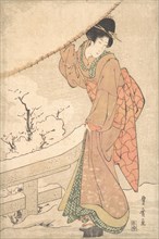 A Young Woman in a Snow Storm Carrying a Heavily Snow-Laden Umbrella, ca. 1802.