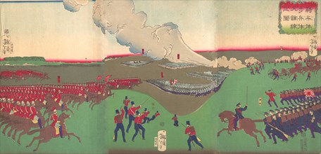 Illustration of Cavalry, Infantry and Soldiers Retreating (Kiheitai, hoheitai, daichoren no zu), 8th month, 1867.